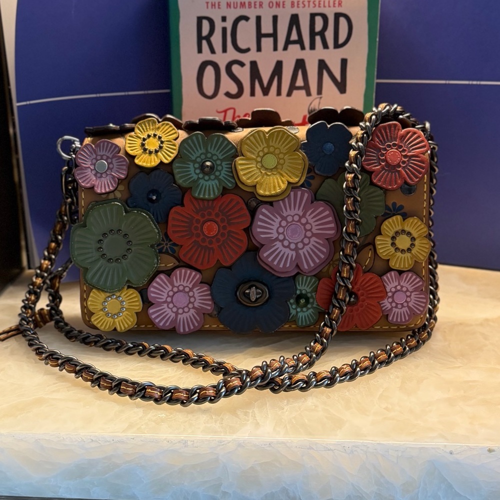 Coach 1941 Dinky Tea Rose-applique Crossbody Bag In Beechwood/black Copper